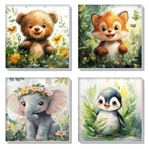 HEIBAGO Set of 4 Malen nach Zahlen für Erwachsene Mit Rahmen, DIY Grüne Blätter Malen nach Zahlen Kits für Anfänger, Tiere Ölmalerei Kunst Handwerk Bilder für Wanddekoration, 8×8 inch von HEIBAGO