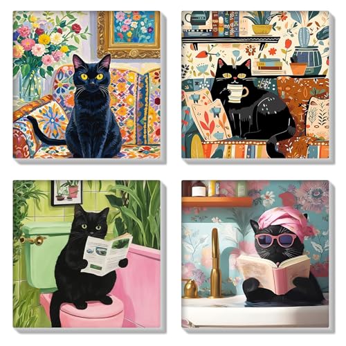 HEIBAGO Set of 4 Malen nach Zahlen für Erwachsene Mit Rahmen, DIY Katze Malen nach Zahlen Kits für Anfänger, Tier Ölmalerei Kunst Handwerk Bilder für Wanddekoration, 8×8 inch von HEIBAGO