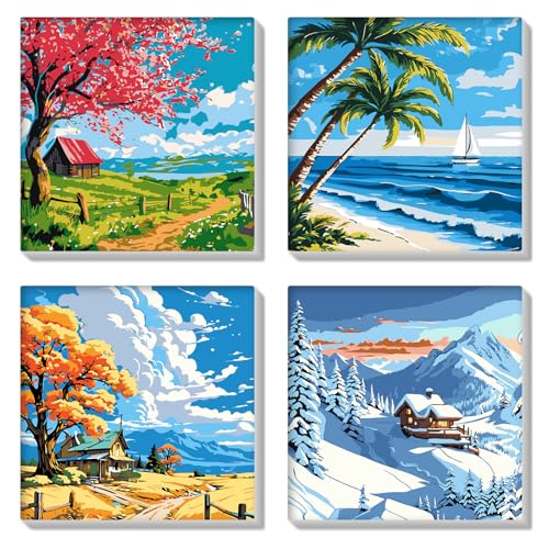 HEIBAGO Set of 4 Malen nach Zahlen für Erwachsene Mit Rahmen, DIY Landschaft Malen nach Zahlen Kits für Anfänger, Ölmalerei Kunst Handwerk Bilder für Wanddekoration, 8×8 inch HEIBAGO Set of 4 Malen nach Zahlen für Erwachsene Mit Rahmen, DIY Landschaft Malen nach Zahlen Kits für Anfänger, Ölmalerei Kunst Handwerk Bilder für Wanddekoration, 8×8 inch von HEIBAGO