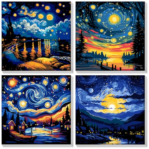 HEIBAGO Set of 4 Malen nach Zahlen für Erwachsene Mit Rahmen, DIY Sternenhimmel Malen nach Zahlen Kits für Anfänger, Ölmalerei Kunst Handwerk Bilder für Wanddekoration, 8×8 inch HEIBAGO Set of 4 Malen nach Zahlen für Erwachsene Mit Rahmen, DIY Sternenhimmel Malen nach Zahlen Kits für Anfänger, Ölmalerei Kunst Handwerk Bilder für Wanddekoration, 8×8 inch von HEIBAGO