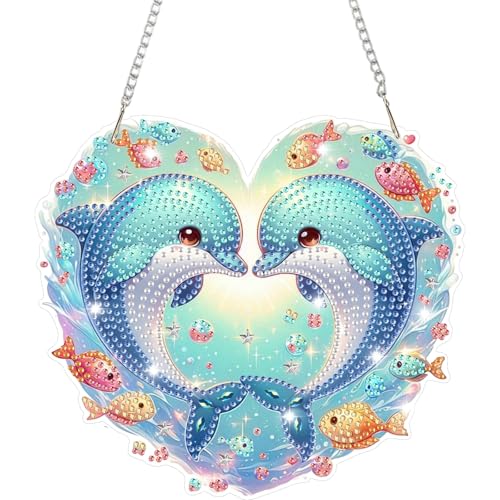 HEIBAGO Tier Diamond Painting Fensterbilder Für Erwachsene, 5D Delfin Besonders Geformt Diamond Painting Anhänger mit Kette, DIY Cross Kristall Fisch Hängend Diamond Art Bilder für Wanddekor HEIBAGO Tier Diamond Painting Fensterbilder Für Erwachsene, 5D Delfin Besonders Geformt Diamond Painting Anhänger mit Kette, DIY Cross Kristall Fisch Hängend Diamond Art Bilder für Wanddekor von HEIBAGO