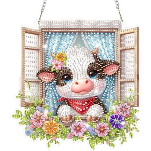 HEIBAGO Tier Diamond Painting Fensterbilder Für Erwachsene, 5D Kuh Besonders Geformt Diamond Painting Anhänger mit Kette, DIY Cross Kristall Blumen Hängend Diamond Art Bilder für Wanddekor HEIBAGO Tier Diamond Painting Fensterbilder Für Erwachsene, 5D Kuh Besonders Geformt Diamond Painting Anhänger mit Kette, DIY Cross Kristall Blumen Hängend Diamond Art Bilder für Wanddekor von HEIBAGO