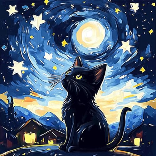 HEIBAGO Tier Diamond Painting Für Anfänger, 5D Sternenhimmel Full Drill Diamant Painting Erwachsene, DIY Cross Embroidery Diamant Kunst Sets Katze Diamond Art Bilder Für Wanddekor 30 * 30cm von HEIBAGO