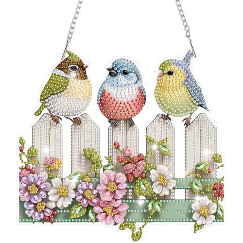 HEIBAGO Tiere Diamond Painting Pendant, Diamant Malerei Kits Vögel, Diamant Painting Blumen Pictures with Chain, 5D Diamond Painting Pictures Children for Window, Wall and Entrance Decor von HEIBAGO