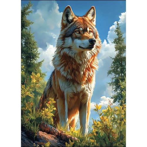 HEIBAGO Wolf Diamond Painting Für Anfänger, 5D Wald Full Drill Diamant Painting Erwachsene, DIY Cross Embroidery Diamant Kunst Sets Tier Diamond Art Bilder Für Wanddekor 30 * 40cm von HEIBAGO