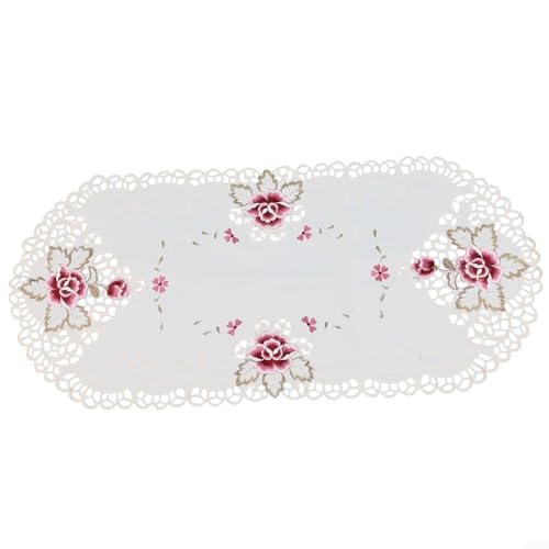 HEIBTENY 1 Stück Tischdecke Weiß Oval Spitze Tischdecke Deckchen Bestickt Blumenmuster Kleine Tischdecke Heimdekoration von HEIBTENY