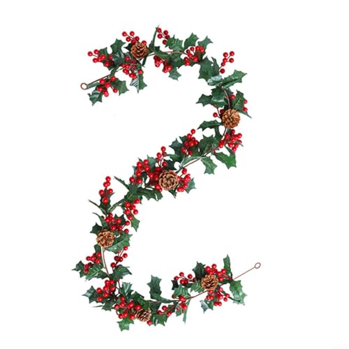 HEIBTENY Weihnachtsgirlande Künstliche Pflanzen mit Rot Beeren Weihnachtskranz Tannengirlande Faux Reben Hängepflanze für Kamintor Treppe Tischdeko Weihnachten Dekor von HEIBTENY