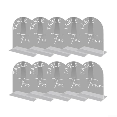 Set mit 10 Acryl-Tischnummern mit Ständer für Hochzeitsdekoration, einfache und stilvolle verspiegelte Zahlenschilder für Veranstaltungstische (transparentes S) von HEIBTENY