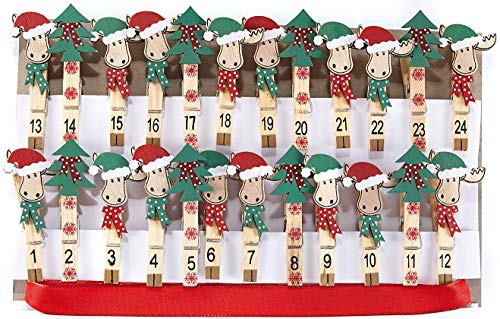 Heitmann Deco Holz-Klammern Adventskalender mit Band zum Aufhängen - Selber Basteln - Rentier, Weihnachtsbaum Klammern von HEITMANN DECO