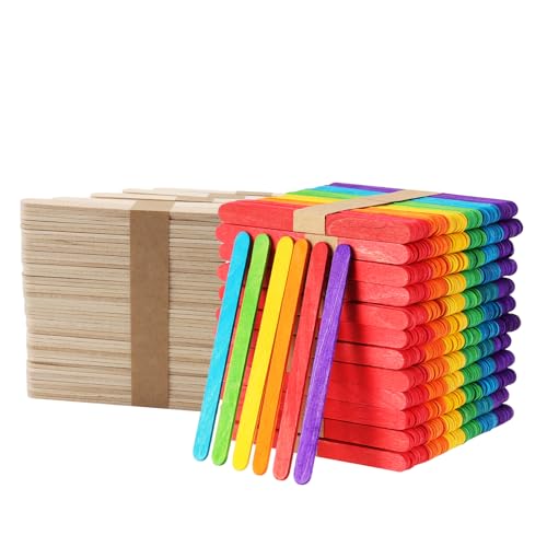 HEIYUET 1000 Stück Bunte Holzspachtel zum Basteln, 114x10x2 mm Eisstiele aus Holz Bunt Holzeisstiele, Popsicle Sticks Eisstäbchen Bunte Holzstäbchen für Eis, Wachsen, DIY Bastelprojekt von HEIYUET