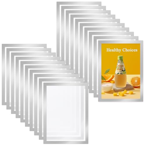 HEIYUET 20 Stück Silber Magnetische A4 Bilderrahmen, Magnetrahmen A4 Selbstklebend Magnet Bilderrahmen mit Magnetverschluss, Info Rahmen Magnetisch für Wanddekoration zu Hause von HEIYUET