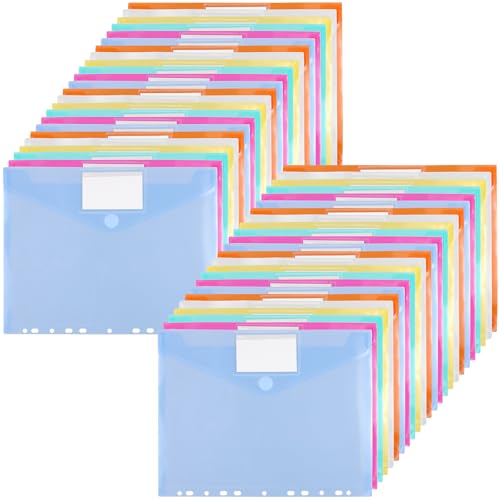 HEIYUET 48 Stück Dokumententasche A4 zum Abheften, 6 Farben Dokumentenmappe A4 Binder Taschen, Transparent Sammelmappe mit Klettverschluss und Etiketten, Mappen Ordnersystem Büro von HEIYUET
