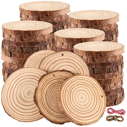 HEIYUET 50 Stück 10cm Holzscheiben Rund Klein, Holzscheiben mit Loch und Juteschnur, unlackierte Holzkreise Holz Log Scheiben für Bastelarbeiten, Ornamente, rustikale Hochzeitsdekoration HEIYUET 50 Stück 10cm Holzscheiben Rund Klein, Holzscheiben mit Loch und Juteschnur, unlackierte Holzkreise Holz Log Scheiben für Bastelarbeiten, Ornamente, rustikale Hochzeitsdekoration von HEIYUET