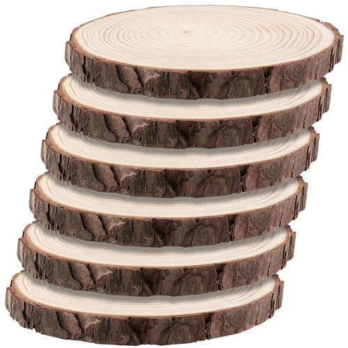 HEIYUET 6 Stück 18-20cm Unvollendete Holzkreise, Natur Holzscheiben Rund Baumscheiben, Klein Holzscheiben zum Basteln Weihnachten Ornamente DIY Handwerk von HEIYUET