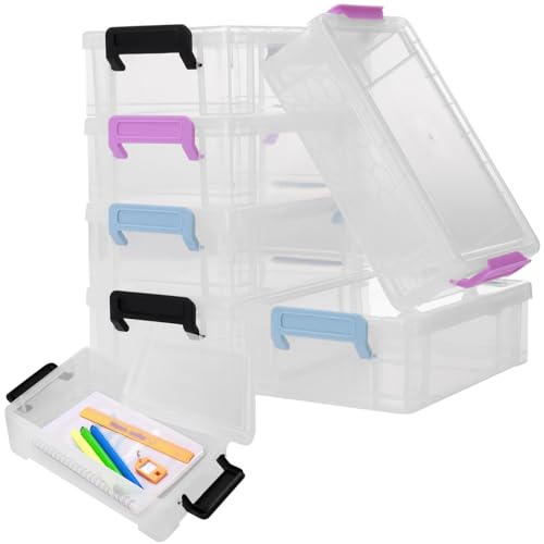 HEIYUET 6 Stück Kunststoff Stifte Box, 19,5x15x6cm Bürobedarf Aufbewahrungsbox Multifunktionale Stiftebox with Deckel und Schnappverschluss, Stapelbare Stifteboxen Organizer für Büro von HEIYUET