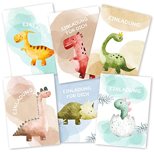 HEJ.CREATION 12 Einladungskarten Dino zum Kindergeburtstag für Jungen und Mädchen | Einladungen zum Geburtstag | Geburtstagsfeier (12 Einladungskarten Dino) von HEJ.CREATION