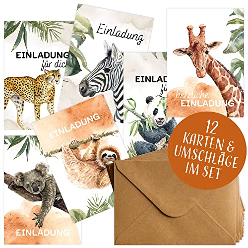 HEJ.CREATION 12 Einladungskarten zum Kindergeburtstag für Jungen und Mädchen | Einladungen zur Geburtstagsfeier + Umschläge aus Kraftpapier | Tiermotive schönes Design Geburtstagseinladungen HEJ.CREATION 12 Einladungskarten zum Kindergeburtstag für Jungen und Mädchen | Einladungen zur Geburtstagsfeier + Umschläge aus Kraftpapier | Tiermotive schönes Design Geburtstagseinladungen von HEJ.CREATION