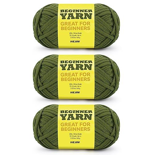 3 x 60 g grünes Garn zum Häkeln und Stricken; 3 x 61 m Baumwollgarn für Anfänger mit leicht zu sehenden Nähten; Kammgewicht Medium #4; Baumwoll-Nylon-Mischgarn für Anfänger, Häkelset von HEJIN