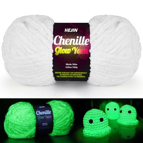 HEJIN Chenille-Garn zum Handstricken, leuchtet im Dunkeln, 100 g, 88 Yards, 4 super sperrig, flauschig, weiches Garn zum Häkeln/Stricken für Ostern, Halloween, Geburtstag, Weihnachten HEJIN Chenille-Garn zum Handstricken, leuchtet im Dunkeln, 100 g, 88 Yards, 4 super sperrig, flauschig, weiches Garn zum Häkeln/Stricken für Ostern, Halloween, Geburtstag, Weihnachten von HEJIN