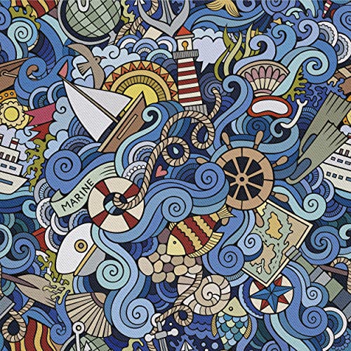 HEKO PANELS Oxford Wasserdichte Meterware Canvas Polyester Stoff Zum Nähen, Möbel- und Dekostoffe, Handwerken, Wasserabweisend, Blickdicht, Comics Marine, 5 Meter 155 x 500 cm von HEKO PANELS