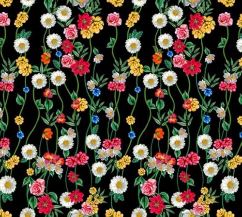 HEKO PANELS Stoff Oxford Wasserdichte Meterware CanvasPolyester Stoff Zum Nähen Nähstoffe Möbelstoffe Dekostoffe Handwerken Wasserabweisend Blickdicht Blumen Bunt Schwarz 100 x 155 cm von HEKO PANELS