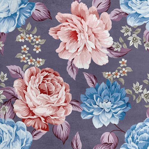 HEKO PANELS Samt Stoff Meterware Dekostoff Bedruckt Möbelstoff Polsterstoff Samtstoff Velvet Polyester Stoffe Zum Nähen Wasserabweisend Royal Blumen 140 x 500 cm RDX680 von HEKO PANELS