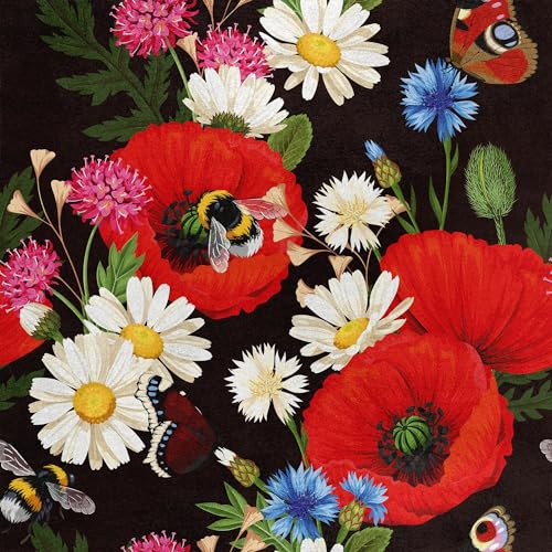HEKO PANELS Samt Stoff Meterware Dekostoff Bedruckt Möbelstoff Polsterstoff Samtstoff Velvet Polyester Stoffe Zum Nähen Wasserabweisend Royal Blumenwiese 140 x 100 cm RDX500 von HEKO PANELS