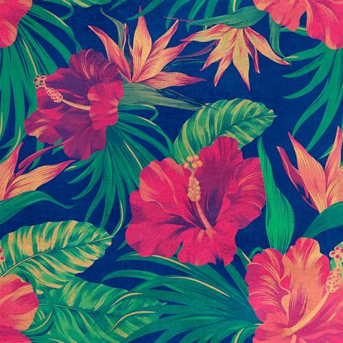 HEKO PANELS Samt Stoff Meterware Dekostoff Bedruckt Möbelstoff Polsterstoff Samtstoff Velvet Polyester Stoffe Zum Nähen Wasserabweisend Royal Hibiskus Blumen 140 x 200 cm RDX134 von HEKO PANELS