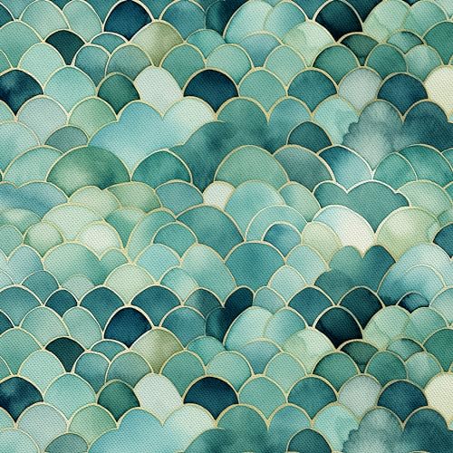 HEKO PANELS Stoff Oxford Wasserdichte Meterware Canvas-Stoff Polyester Nähstoff Dekostoffe Handwerken Wasserabweisend Blickdicht Schuppen Muster Aquarell Wasserfarbe 5 Meter 155 x 500 cm DX2439 von HEKO PANELS