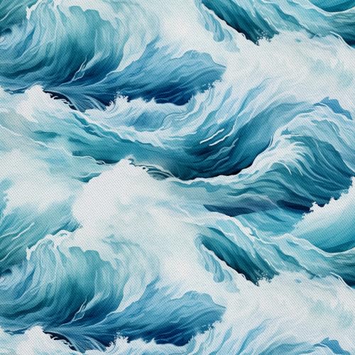 HEKO PANELS Stoff Oxford Wasserdichte Meterware Canvas-Stoff Polyester Nähstoff Dekostoffe Handwerken Wasserabweisend Blickdicht Wellen Aquarell Wasserfarbe 1 Meter 155 x 100 cm DX2893 von HEKO PANELS