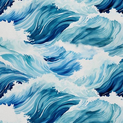 HEKO PANELS Stoff Oxford Wasserdichte Meterware Canvas-Stoff Polyester Nähstoff Dekostoffe Handwerken Wasserabweisend Blickdicht Wellen Aquarell Wasserfarbe 2 Meter 155 x 200 cm DX2923 von HEKO PANELS