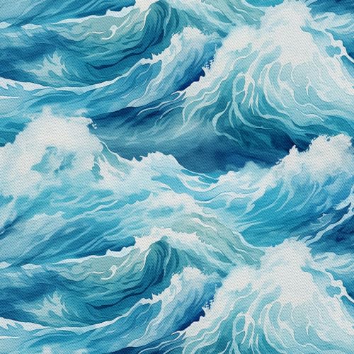 HEKO PANELS Stoff Oxford Wasserdichte Meterware Canvas-Stoff Polyester Nähstoff Dekostoffe Handwerken Wasserabweisend Blickdicht Wellen Aquarell Wasserfarbe 2 Meter 155 x 200 cm DX3024 von HEKO PANELS