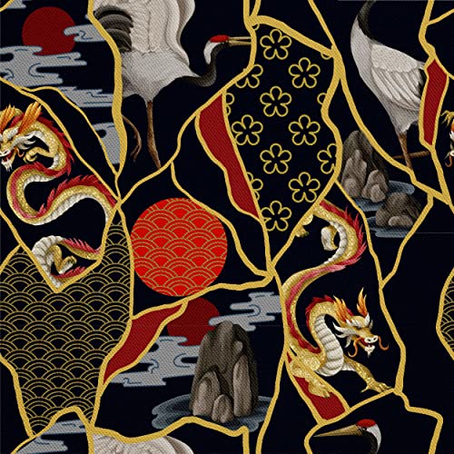 HEKO PANELS Stoff Oxford Wasserdichte Meterware Canvas-Stoff Polyester Stoff Zum Nähen Nähstoffe Dekostoffe Wasserabweisend Blickdicht Drachen Kraniche Japan 1 Meter 155 x 100 cm, DX1149 von HEKO PANELS