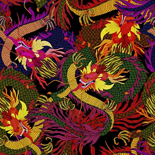 HEKO PANELS Oxford Wasserdichte Meterware Canvas-Stoff Polyester Zum Nähen Nähstoffe Dekostoffe Wasserabweisend Blickdicht Drachen Oriental 1 Meter 155 x 100 cm von HEKO PANELS