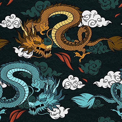 HEKO PANELS Oxford Wasserdichte Meterware Canvas Polyester Stoff Zum Nähen - Dekostoffe Wasserabweisend Blickdicht - Japanische Drachen 2 Meter 155 x 200 cm von HEKO PANELS