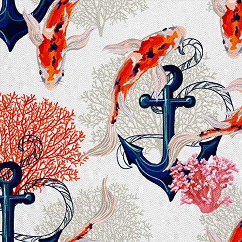HEKO PANELS Oxford Wasserdichte Meterware Canvas Polyester Stoff Zum Nähen, Dekostoffe Wasserabweisend Blickdicht, Koi Fische Karpfen Anker, 2 Meter 155 x 200 cm von HEKO PANELS