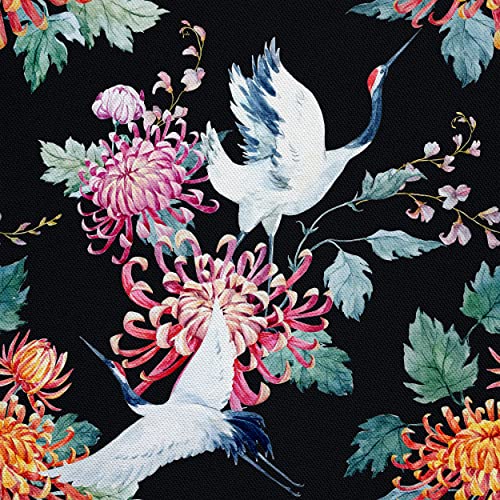 HEKO PANELS Stoff Oxford Wasserdichte Meterware Canvas-Stoff Polyester Stoff Zum Nähen Nähstoffe Dekostoffe Wasserabweisend Blickdicht Kraniche Blumen Orientalisch 2 Meter 155 x 200 cm von HEKO PANELS