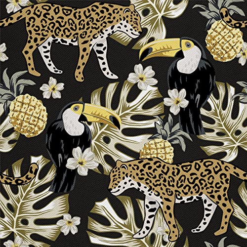 HEKO PANELS Stoff Oxford Wasserdichte Meterware Canvas-Stoff Polyester Stoff Zum Nähen Nähstoffe Dekostoffe Wasserabweisend Blickdicht Leoparden Tukane 1 Meter 155 x 100 cm, DX260 von HEKO PANELS