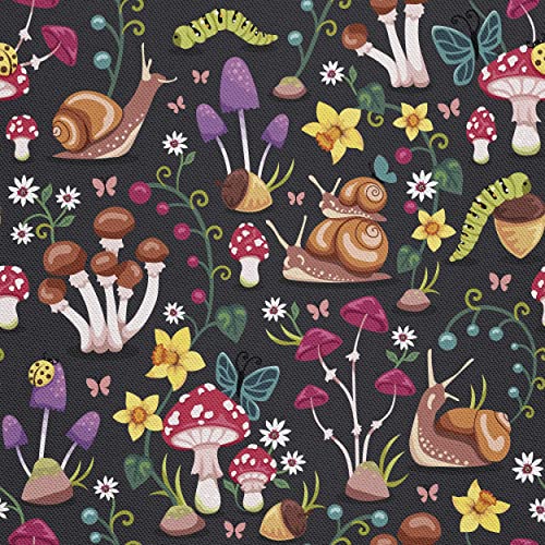 HEKO PANELS Oxford Wasserdichte Meterware Canvas-Stoff Polyester Zum Nähen Dekostoffe Wasserabweisend Blickdicht Pilze Schnecken 1 Meter 155 x 100 cm von HEKO PANELS