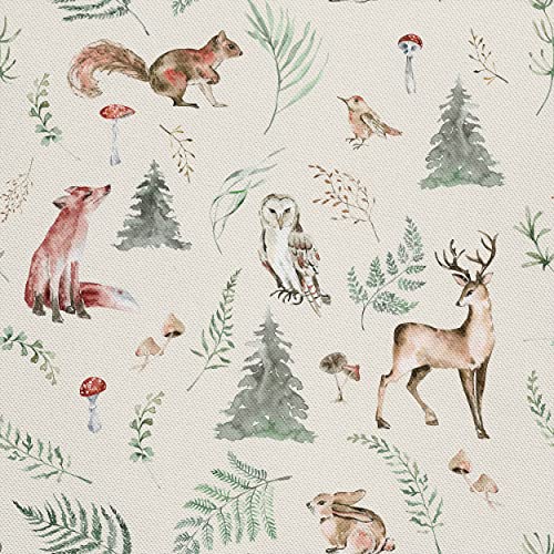 HEKO PANELS Oxford Wasserdichte Meterware Canvas-Stoff Polyester Zum Nähen Nähstoffe Dekostoffe Wasserabweisend Blickdicht Waldtiere 1 Meter 155 x 100 cm von HEKO PANELS