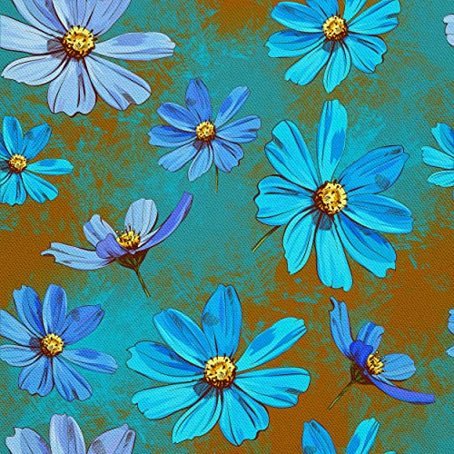 HEKO PANELS Stoff Oxford Wasserdichte Meterware Canvas-Stoff Polyester Stoff Zum Nähen Nähstoffe Möbelstoffe Dekostoffe Handwerken Wasserabweisend Blickdicht Blumen Blau 1 Meter 155 x 100 cm von HEKO PANELS