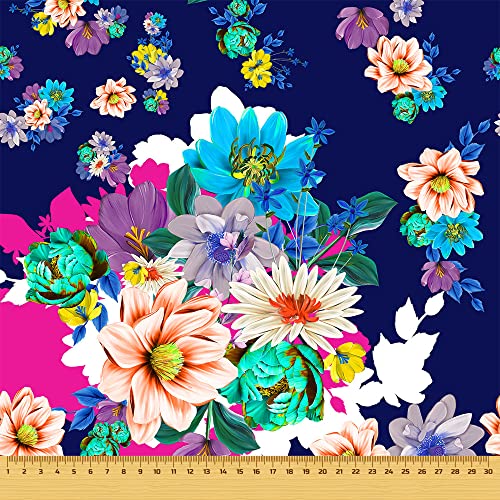 HEKO PANELS Stoff Oxford Wasserdichte Meterware CanvasPolyester Stoff Zum Nähen Nähstoffe Möbelstoffe Dekostoffe Handwerken Wasserabweisend Blickdicht Blumen Bunt Dunkelblau 100 x 155 cm von HEKO PANELS