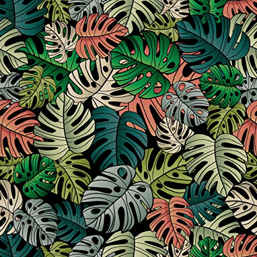 HEKO PANELS Stoff Oxford Wasserdichte Meterware Canvas-Stoff Polyester Stoff Zum Nähen Nähstoffe Möbelstoffe Dekostoffe Handwerken Wasserabweisend Blickdicht Monstera Blätter 1 Meter 155 x 100 cm von HEKO PANELS