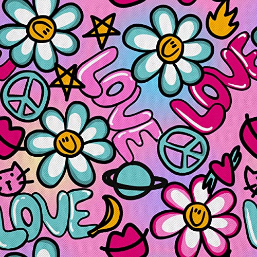 HEKO PANELS Stoff Oxford Wasserdichte Meterware Canvas-Stoff Polyester Stoff Zum Nähen Nähstoffe Möbelstoffe Dekostoffe Handwerken Wasserabweisend Blickdicht Peace And Love 1 Meter 155 x 100 cm von HEKO PANELS