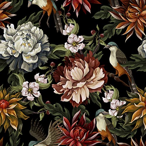 HEKO PANELS Stoff Oxford Wasserdichte Meterware Canvas-Stoff Polyester Stoff Zum Nähen Nähstoffe Möbelstoffe Dekostoffe Handwerken Wasserabweisend Blickdicht Pfingstrosen Vögel 1 Meter 155 x 100 cm von HEKO PANELS