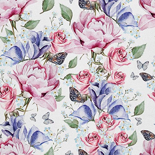 HEKO PANELS Oxford Wasserdichte Meterware Canvas-Stoff Polyester Zum Nähen Möbelstoffe Dekostoffe Handwerken Wasserabweisend Blickdicht Rosen Schmetterlinge 2 Meter 155 x 200 cm von HEKO PANELS