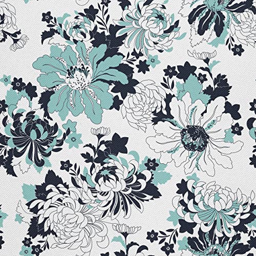 HEKO PANELS Stoff Oxford Wasserdichte Meterware Canvas-Stoff Polyester Stoff Zum Nähen Nähstoffe Möbelstoffe Dekostoffe Wasserabweisend Blickdicht Blumen Türkis Dunkelblau 5 Meter 155 x 500 cm von HEKO PANELS