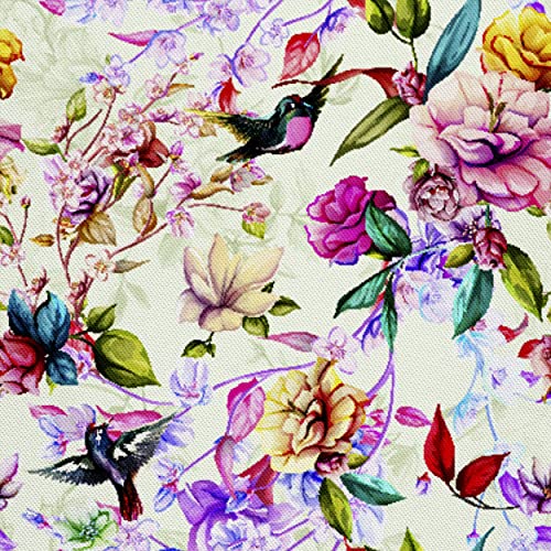 HEKO PANELS Stoff Oxford Wasserdichte Meterware Canvas-Stoff Polyester Stoff Zum Nähen Nähstoffe Möbelstoffe Dekostoffe Wasserabweisend Blickdicht Magnolienblüten Vögel 2 Meter 155 x 200 cm von HEKO PANELS