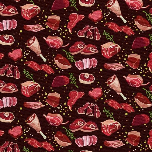 HEKO PANELS Stoff Oxford Wasserdichte Meterware Polyester Nähstoffe Möbelstoffe Dekostoffe Handwerken Wasserabweisend Blickdicht Fleisch Steaks BBQ Barbecue Grill 2 Meter 155 x 200 cm von HEKO PANELS