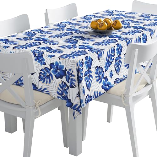 HEKO PANELS Tischdecke 140 x 110 cm Abwaschbar Tischtuch Gartentischdecke Fleckschutz Wasserabweisend Tafeldecke Blaue Blätter von HEKO PANELS